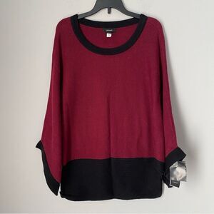 Alfani Womens Knit Colorblock Poncho Sweater Dark Red M